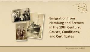 Andrea Bentschneider - Emigration from Hamburg and Bremen in the 19th century Titel-Folie zum Vortrag aus dem Jahr 2019