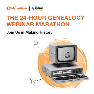 Ankündigung „The 24-Hour Genealogy Webinar Marathon“