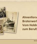Titelseite zu Andrea Bentschneiders Vortrag auf der Genealogica 2021 zum Thema „Ahnenforschung als Broterwerb: Vom Hobbyforscher zum Berufsgenealogen“.
